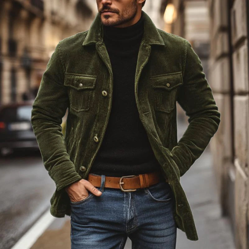 Herren Vintage Cordjacke mit Revers, einreihig, mittellang