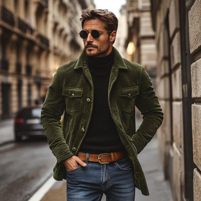 Herren Vintage Cordjacke mit Revers, einreihig, mittellang