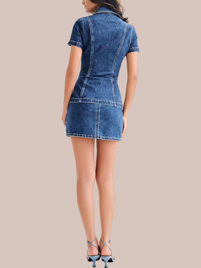 Marvelle Denim Knopf-Oben Rock Set