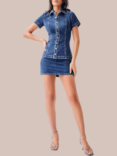 Marvelle Denim Knopf-Oben Rock Set
