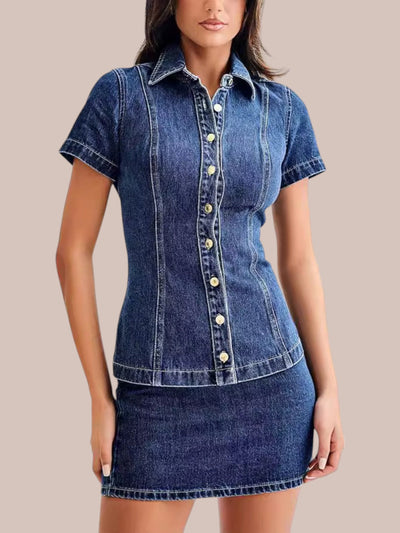 Marvelle Denim Knopf-Oben Rock Set