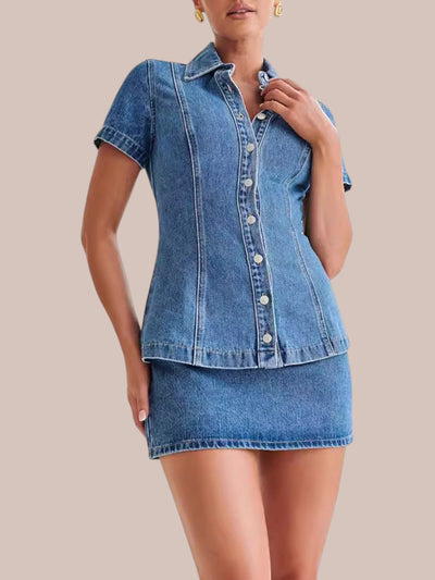 Marvelle Denim Knopf-Oben Rock Set