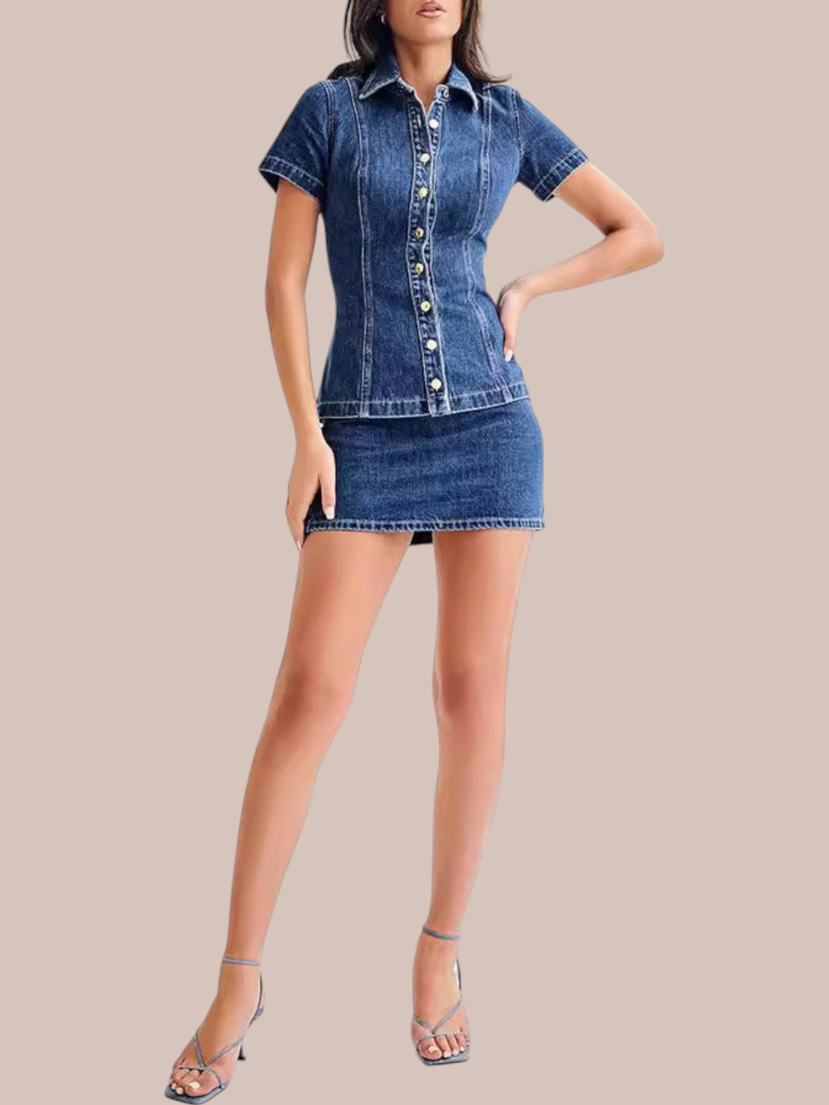 Marvelle Denim Knopf-Oben Rock Set