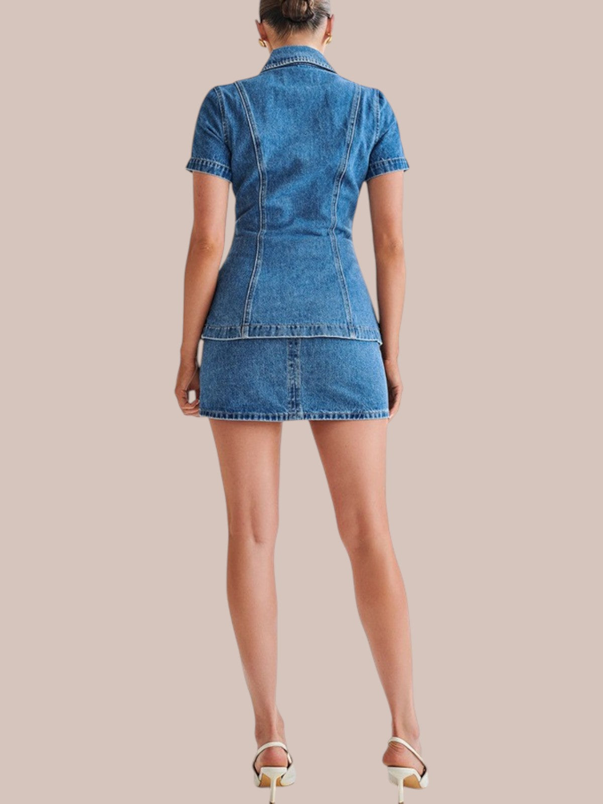 Marvelle Denim Knopf-Oben Rock Set