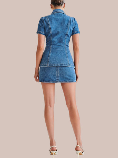 Marvelle Denim Knopf-Oben Rock Set