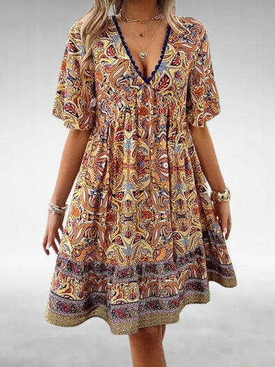 Saylor - Bohemian Paisley Print V-Ausschnitt Sommerkleid