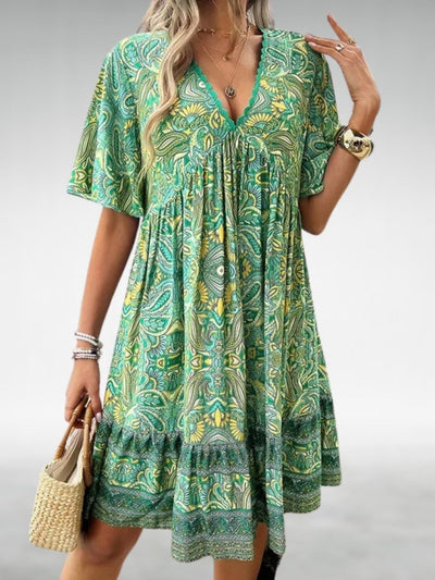 Saylor - Bohemian Paisley Print V-Ausschnitt Sommerkleid