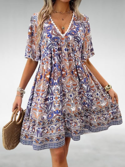 Saylor - Bohemian Paisley Print V-Ausschnitt Sommerkleid