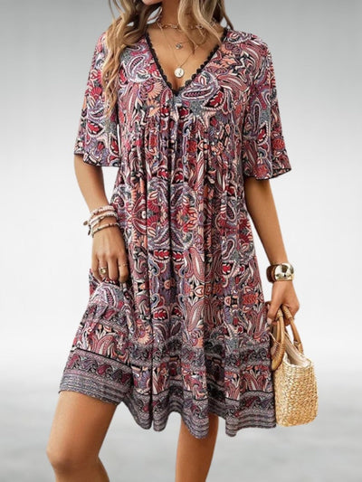 Saylor - Bohemian Paisley Print V-Ausschnitt Sommerkleid