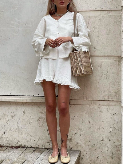 Fiora Baumwolle Rüschensaum Shorts Set