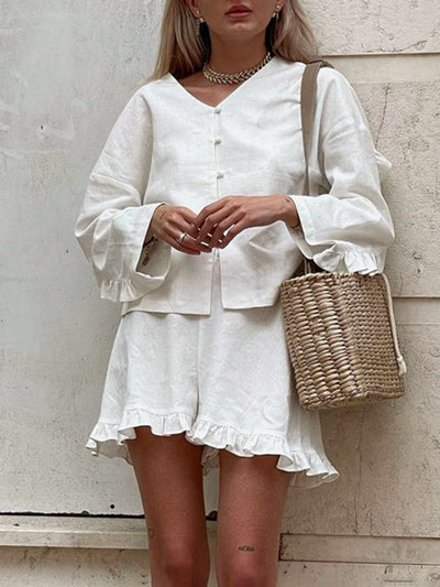 Fiora Baumwolle Rüschensaum Shorts Set