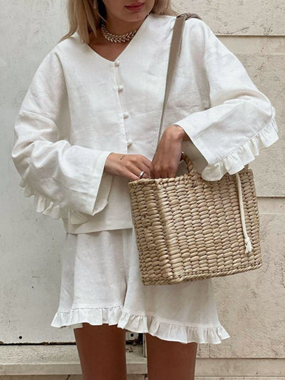 Fiora Baumwolle Rüschensaum Shorts Set