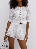 Mira Besticktes Multi-Button Shorts Set