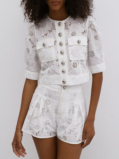 Mira Besticktes Multi-Button Shorts Set