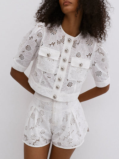 Mira Besticktes Multi-Button Shorts Set