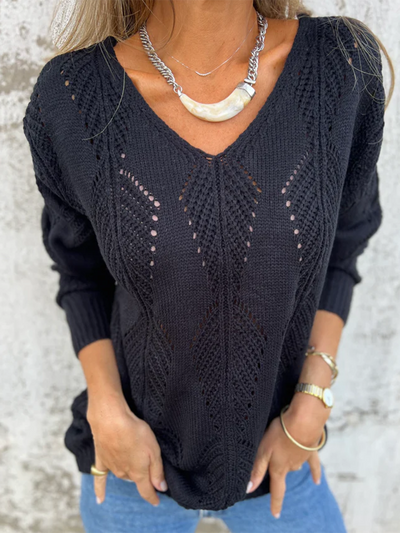 Blatt Strick Wendebutton Pullover