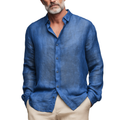 Herren Sommermode Slub-Leinen Langarmhemd