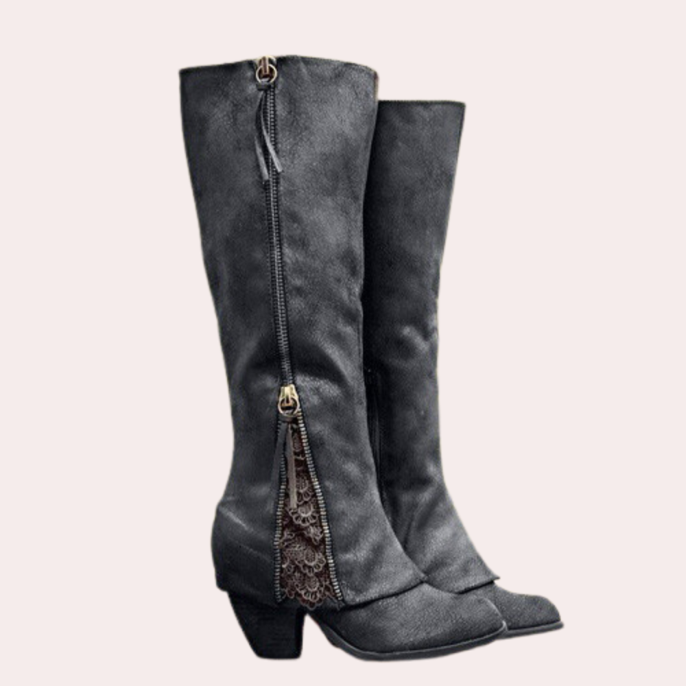 Celeste | Damen Winter Cowgirl Stiefel mit Spitzen-Detail & Winterfutter