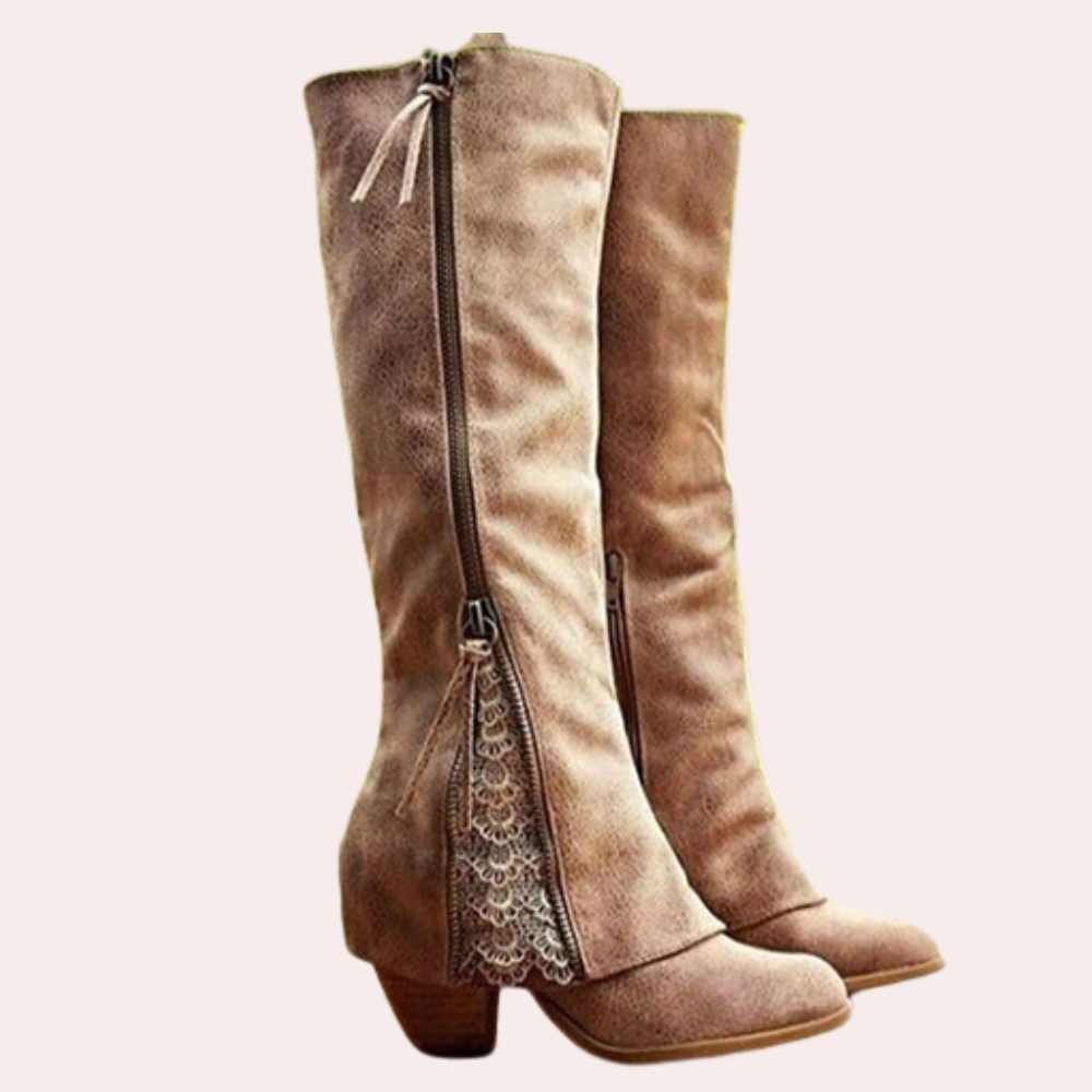 Celeste | Damen Winter Cowgirl Stiefel mit Spitzen-Detail & Winterfutter
