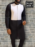 Plus Size Afrikanisches Schwarzes Colorblock Langarm Herren Set