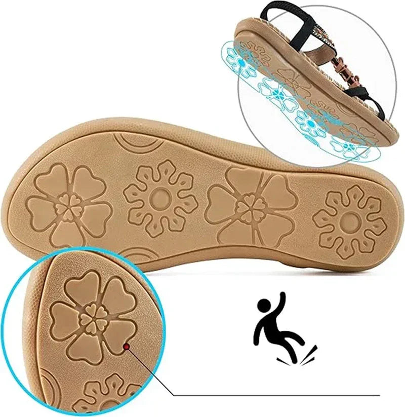 Colella | Elegant sandals decorated with flowers and a rhinestone butterfly