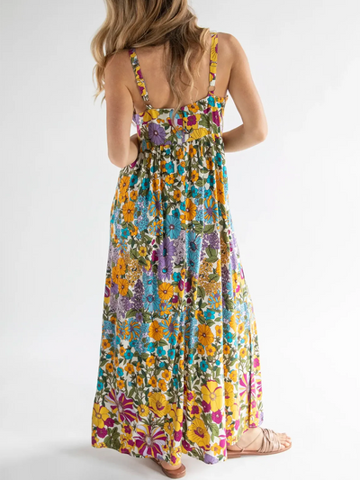 Blumenmuster Baumwoll Schlitzkleid
