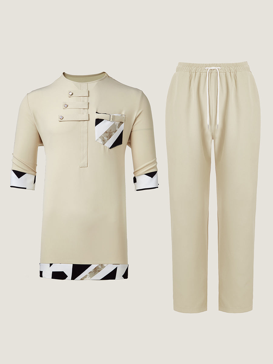 Herrenhose Set in Übergröße mit Print und Taschen