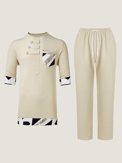 Herrenhose Set in Übergröße mit Print und Taschen
