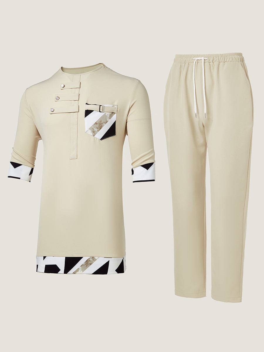Herrenhose Set in Übergröße mit Print und Taschen