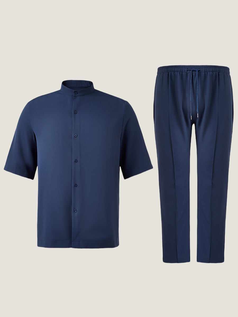 Plus Size Einfarbiges Herren-Hosen-Set mit Halblangen Ärmeln