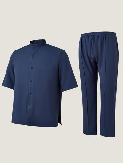 Plus Size Einfarbiges Herren-Hosen-Set mit Halblangen Ärmeln