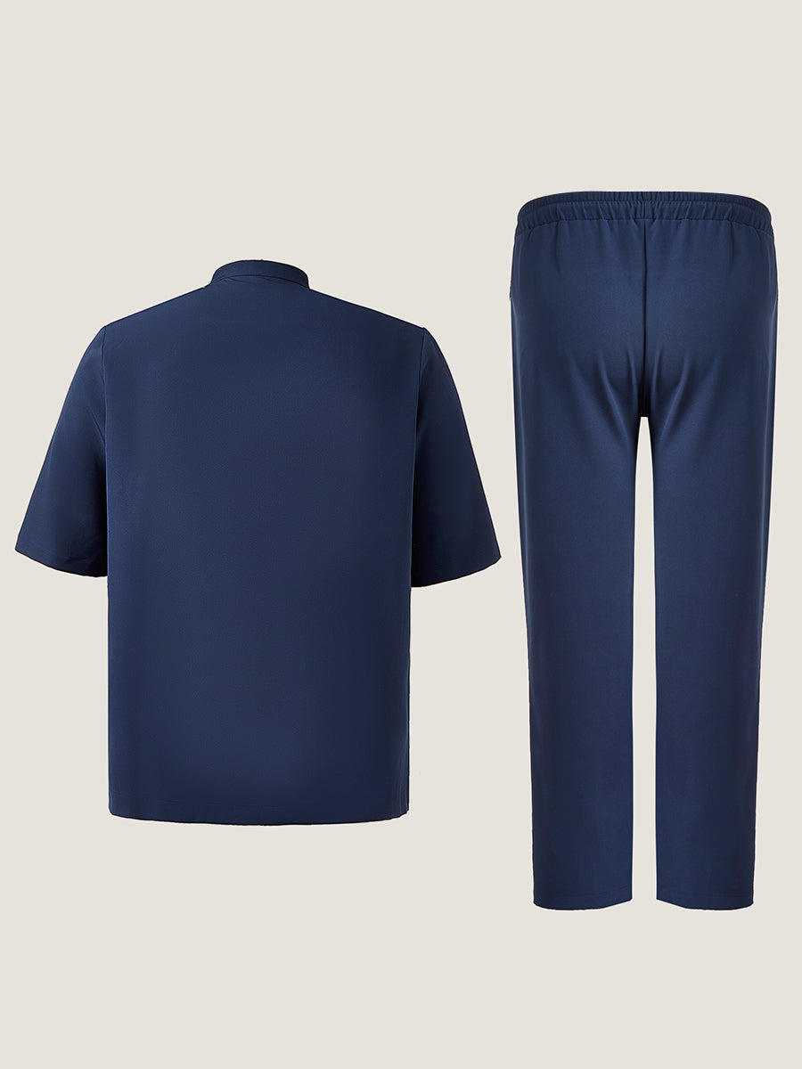 Plus Size Einfarbiges Herren-Hosen-Set mit Halblangen Ärmeln