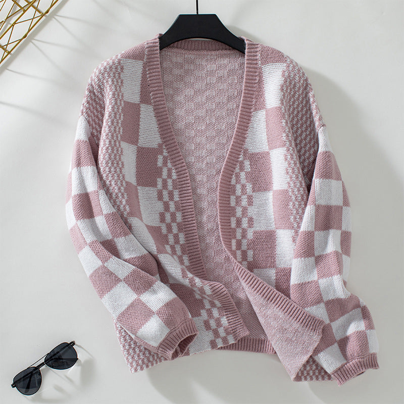 Lässiger Karierter Strickcardigan