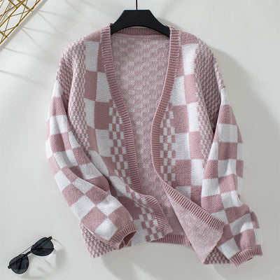 Lässiger Karierter Strickcardigan