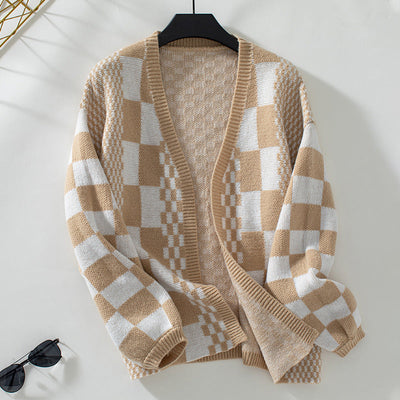 Lässiger Karierter Strickcardigan