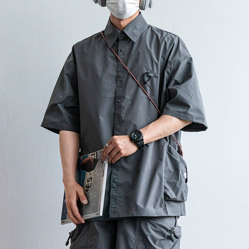 Japanische funktionale große Taschenhemd lässige lockere Overalls Zweiteiliges Set