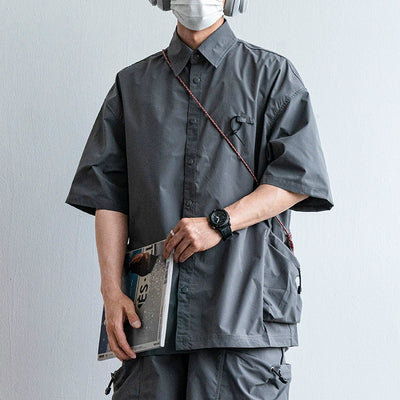 Japanische funktionale große Taschenhemd lässige lockere Overalls Zweiteiliges Set