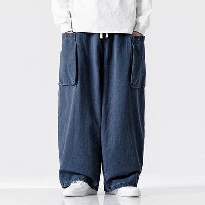 Japanische Retro Weite Jeans mit großen Taschen