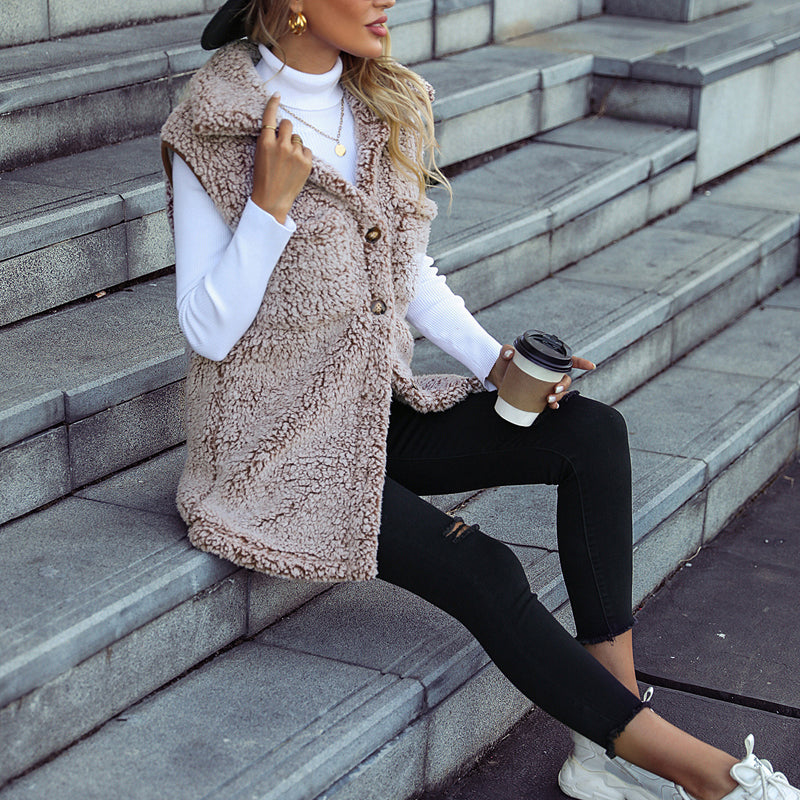 Lässige Plüsch Weste Cardigan