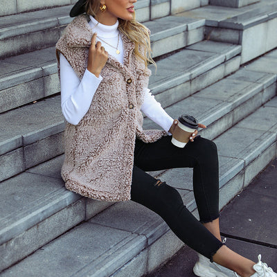 Lässige Plüsch Weste Cardigan