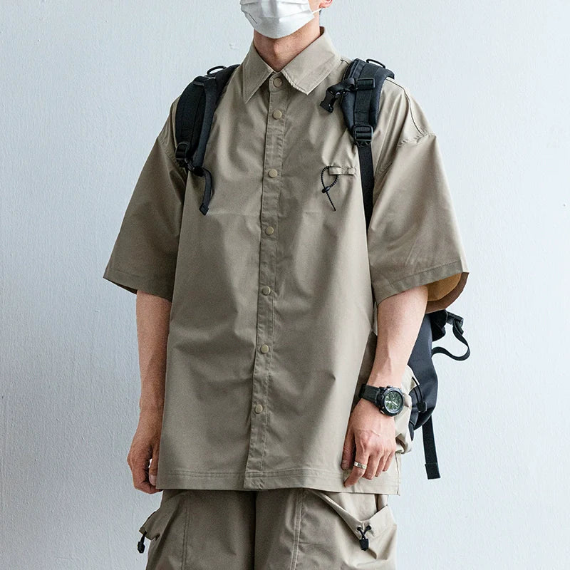 Japanische funktionale große Taschenhemd lässige lockere Overalls Zweiteiliges Set