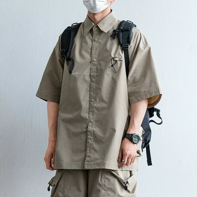 Japanische funktionale große Taschenhemd lässige lockere Overalls Zweiteiliges Set