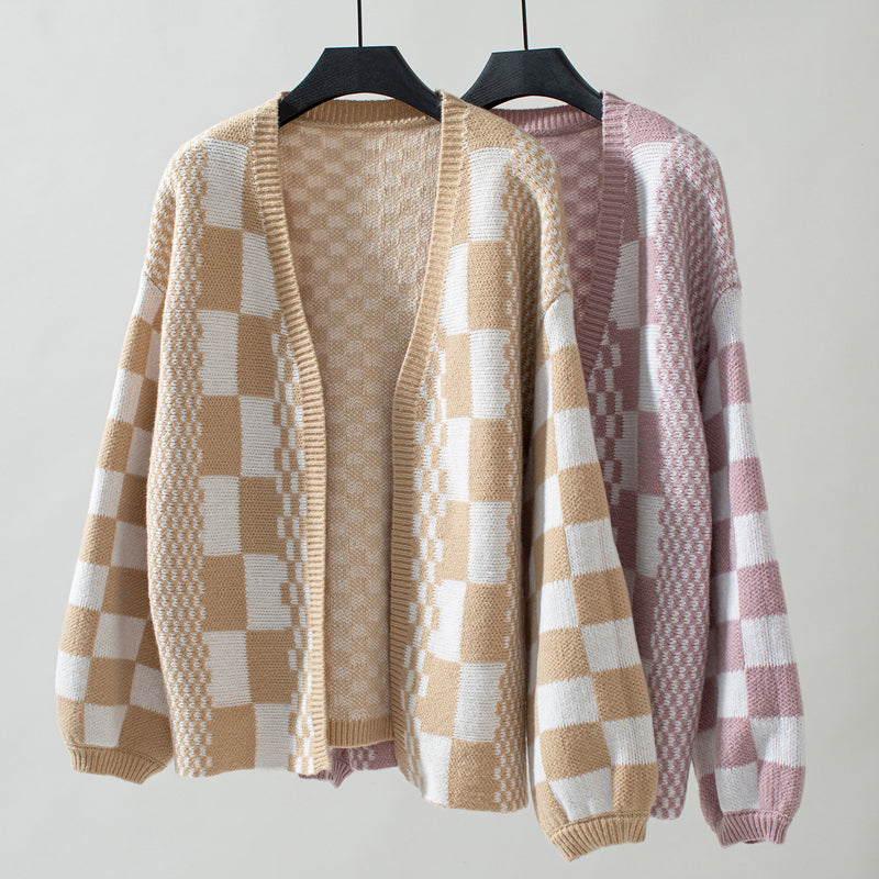 Lässiger Karierter Strickcardigan
