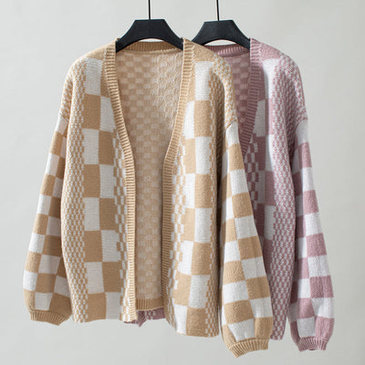 Lässiger Karierter Strickcardigan