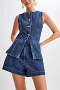 Polly – Sleeveless Buttoned Peplum Set