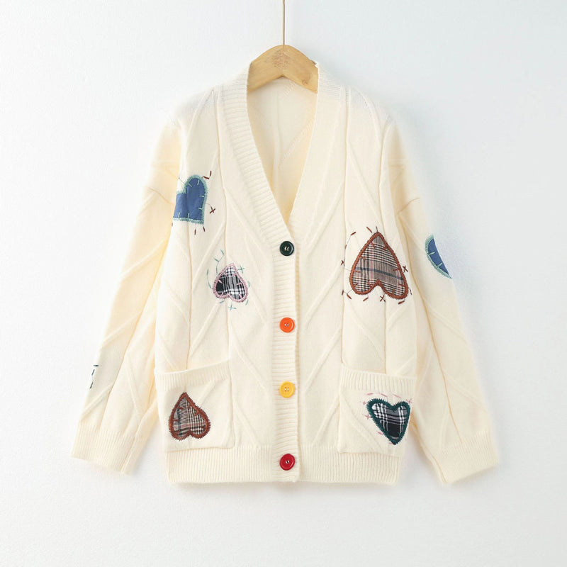 Herzgestickter Strickcardigan