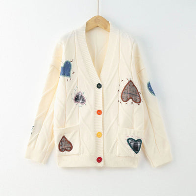 Herzgestickter Strickcardigan