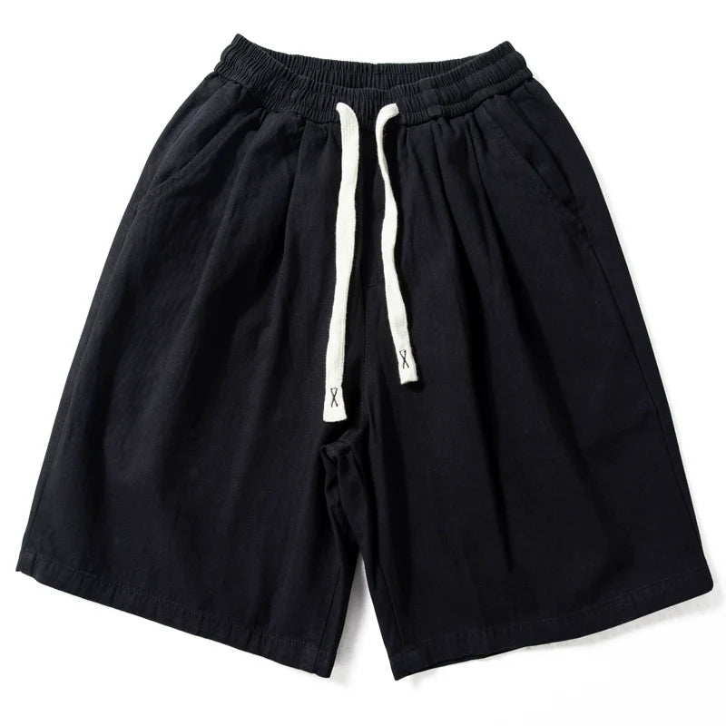 Baumwoll-Elastische Kordelzug Gerade Lockere Freizeitshorts
