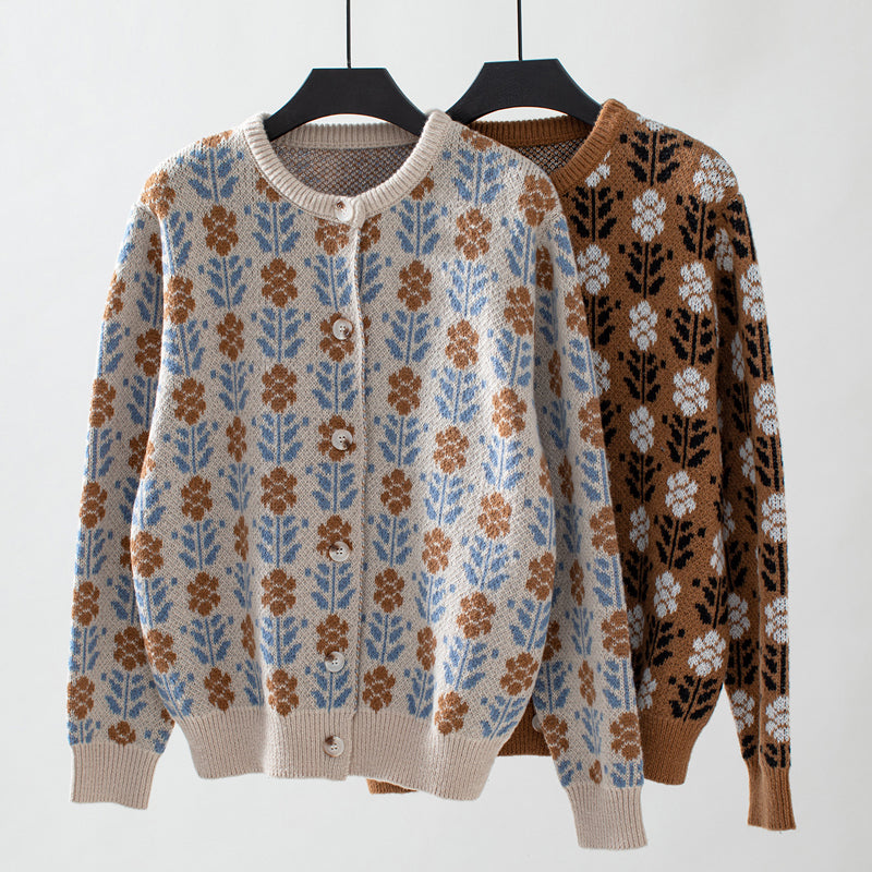 Vintage Floral Strickjacke