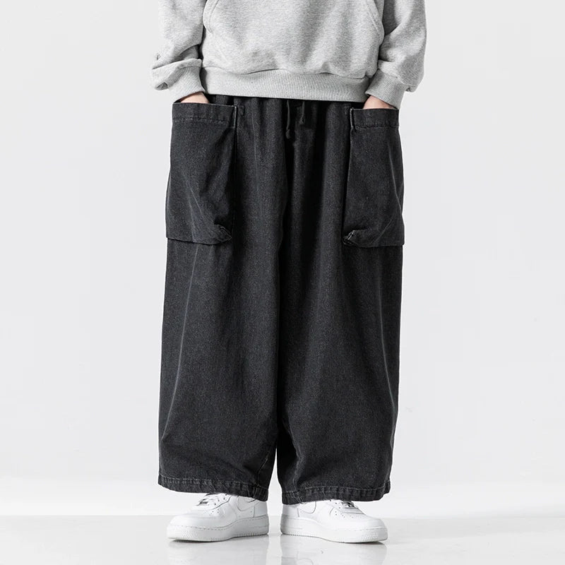 Japanische Retro Weite Jeans mit großen Taschen